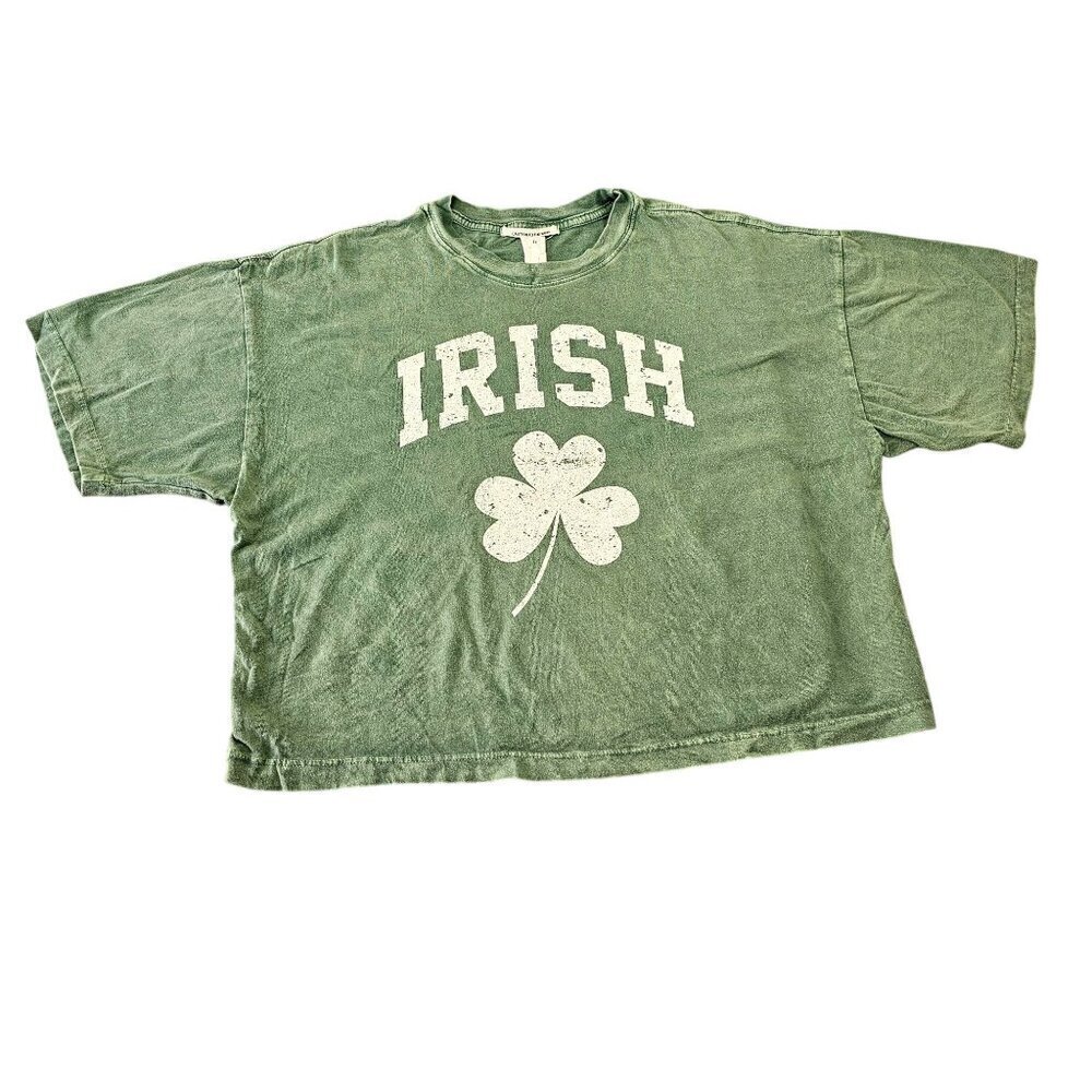 Caution To The Wind St Patrick Irish T Shirt Womens M Crew Neck Short Slv Green